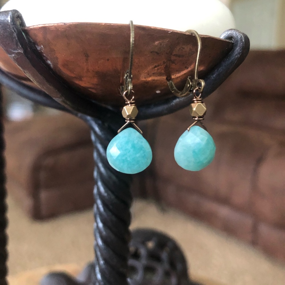 Amazonite and Brass earrings